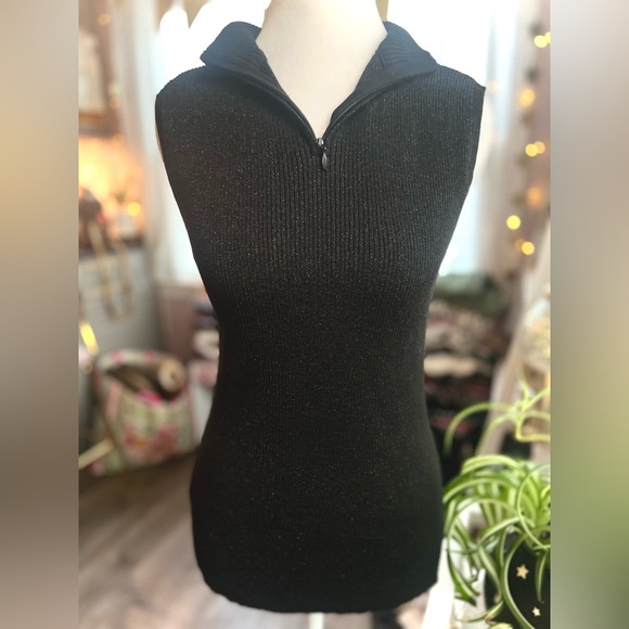 Metallic Black 1/4 Zip Sleeveless Top - Picture 1 of 5